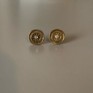Gold Coin with Small Jewel Stud Earrings